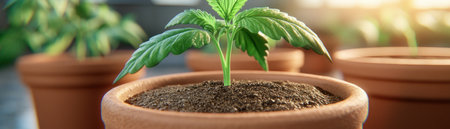 Experience the start of life in an urban garden! See tiny sprouts emerge from terracotta pots, a testament to care and nature's resilience This image, a symbol of growth and hope, showcases the life cycle's beauty Learn how to cultivate your own garden and connect with nature's power AI Generativeの素材