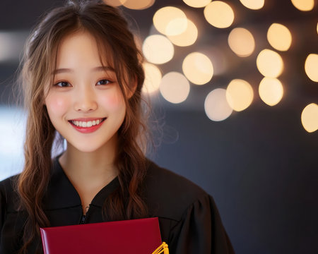 Celebrate academic triumph with this inspiring image of a smiling graduate, diploma in hand, stepping confidently towards their career goals This empowering moment captures the culmination of hard work and dedication, showcasing a bright future and a significant life transition It's the perfect illustration of success and achievement AI Generativeの素材