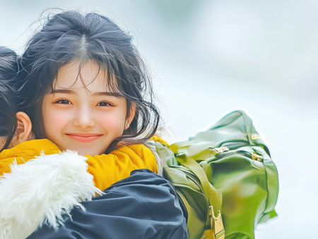 A graduate embraces their mentor, joy and gratitude illuminating the profound impact of education This heartening scene embodies success, mentorship, and the emotional culmination of academic dedication Their bond highlights the power of guidance, showcasing an intimate moment of fulfilled learning and achievement AI Generativeの素材