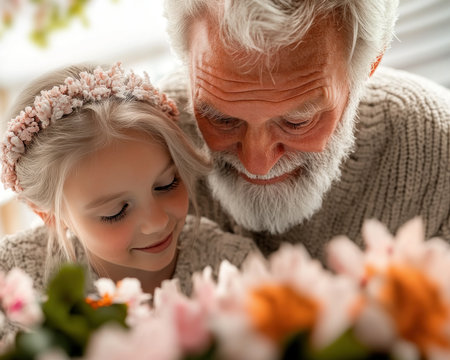 A heartwarming story of intergenerational connection bridges the digital divide Grandparents gently learn technology, showcasing patient, caring instruction This empowering initiative fosters independence and connection in later life, highlighting the vital role of technology assistance in elderly care A scene of shared learning and support unfolds AI Generativeの素材