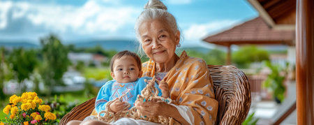 An elder patiently guides a young woman in the intricate art of embroidery, preserving cultural heritage Generations connect through shared skills and traditions, showcasing meticulous detail and cultural significance This timeless image celebrates a cherished craft, its rich history, and enduring techniques AI Generativeの素材