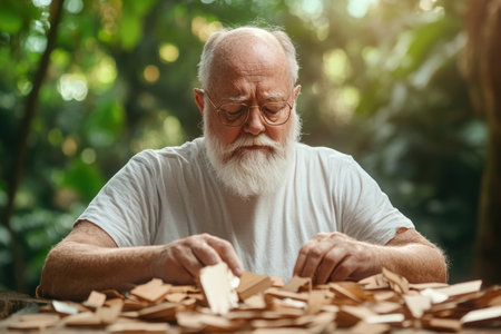 A vibrant senior citizen finds joy in woodworking and thriving community activities Their energy embodies positive aging, highlighting the benefits of social interaction, engaging hobbies, and active participation in enriching programs for enhanced health and well-being in retirement AI Generativeの素材