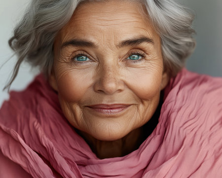 An elderly woman's radiant smile embodies the enduring strength of her cultural heritage Surrounded by a vibrant community, the image celebrates aging gracefully, intergenerational bonds, and the joy of shared experiences It's a powerful testament to resilience, tradition, and the importance of belonging AI Generativeの素材