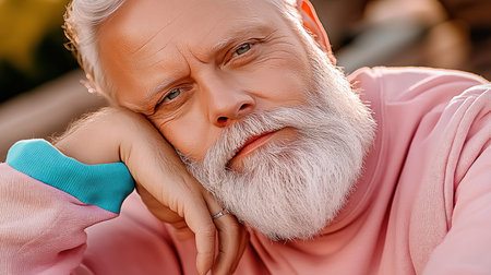 A high-resolution, close-up portrait captures a confident senior professional Detailed facial features and direct eye contact convey authority, wisdom, and success Minimal background distractions ensure the focus remains on the subject's experienced demeanor, ideal for corporate use AI Generativeの素材