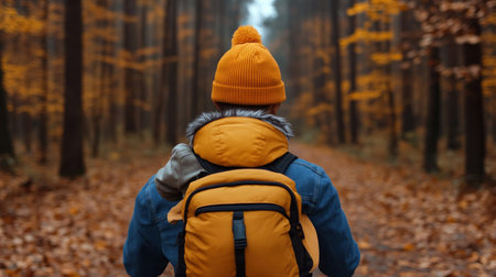 In a breathtaking autumn forest, a father guides his child through a pivotal life decision Their shared wisdom and loving bond are palpable, symbolized by the vibrant autumn colors representing life's changing seasons This heartwarming scene captures the crucial role of paternal mentorship and its lasting impact on a child's AI Generativeの素材
