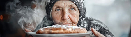 A black-and-white image: a grandmother, radiant, bakes bread in a wood-fired oven The aroma of freshly baked goodness fills the air, a tangible symbol of family heritage, love, and timeless traditions Simple pleasures, cherished memories, and the enduring power of homemade warmth are captured in this evocative scene AI Generativeの素材