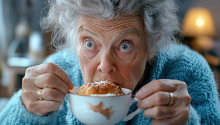 In a serene setting, an elderly woman knits, her needles flying over soft pastel yarns Inspired by nature, her design unfolds, a testament to creativity and connection The gentle rhythm of her work embodies artistic exploration and the peace found within mindful creation AI Generativeの素材