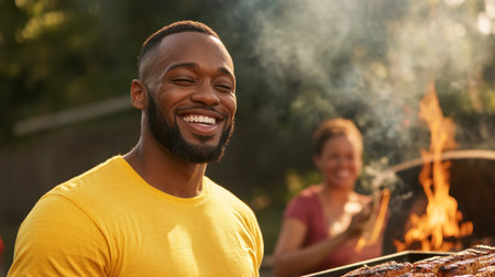 Celebrate Father's Day with a joyous backyard barbecue! Laughter, delicious food, and heartwarming family moments await Sizzling grills and lively gatherings create lasting memories Share unforgettable happiness, connection, and celebration with loved ones let love and laughter fill your backyard AI Generativeの素材