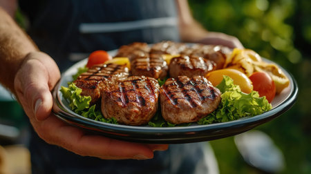 Celebrate Father's Day with a backyard BBQ brimming with delicious grilled meats, laughter, and family fun! Enjoy a heartwarming outdoor feast filled with joy and unforgettable memories Grilled delights, vibrant sides, and cheerful company create the perfect Father's Day celebration Make this year's BBQ the best yet! AI Generativeの素材