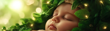 A Father's Day image: a sleeping baby, cradled by nature, symbolizes the serene joy of family Peaceful love and blessings abound, showcasing the preciousness of life's simple moments This heartwarming scene perfectly captures the depth of a father's love and the strength of familial bonds AI Generativeの素材