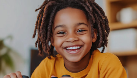 A heartwarming video captures a father and son's joyful gaming adventures Shared laughter and playful competition build their bond, creating lasting memories Interactive entertainment fosters connection and trust, showcasing the fun and quality time spent together as a family AI Generativeの素材
