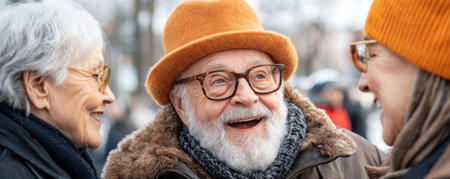 A heartwarming scene: Elderly friends gather, sharing laughter and stories, fostering deep connections Their vibrant community thrives on intergenerational bonds, highlighting the vital role of social interaction in senior well-being and enriching their lives A testament to the power of shared experiences and belonging AI Generativeの素材