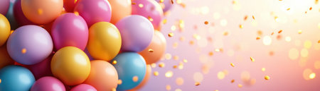 A grand family reunion unfolds in an elegant banquet hall, vibrant with colorful balloons Joyful laughter and cherished memories fill the luxurious setting, perfect for anniversaries, birthdays, or holidays This sophisticated celebration captures the beauty of family bonds, creating lasting happiness and togetherness AI Generativeの素材