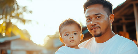A father stands proudly beside his child, delivering their first public speech His unwavering support embodies the strength of their bond The image radiates pride, love, and the triumph over fear, highlighting the importance of family encouragement and community spirit It's a heartwarming testament to fatherly love and a child's AI Generativeの素材