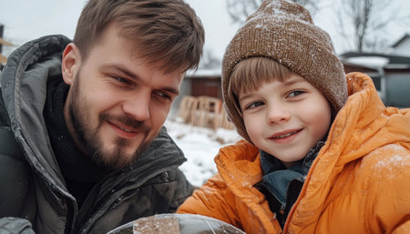 A father and son team build a magical backyard treehouse, laughter echoing through joyful construction Each nail hammered strengthens their bond, creating lasting memories and a special outdoor adventure space This heartwarming scene captures the love and dedication of family time spent building together AI Generativeの素材