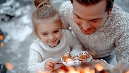 A warm fire crackles, illuminating a cozy family nestled together Their laughter and love fill the inviting living room, creating lasting memories This heartwarming scene embodies family unity, peace, and the joy of shared moments, whether during holidays or quiet evenings AI Generativeの素材