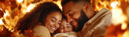 A cozy living room overflows with laughter as a loving family surprises their father with a thoughtful gift Genuine joy radiates, showcasing the strong bond and heartwarming connection within this close-knit family The scene evokes cherished memories and the special feeling of a heartfelt holiday surprise AI Generativeの素材