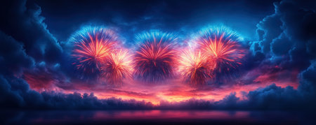 A joyous family, led by a loving dad, welcomes the New Year amidst a breathtaking fireworks display Brilliant colors paint the night sky, mirroring the hope and unity they share Unforgettable memories are made, celebrating family traditions and the promise of a bright future AI Generativeの素材