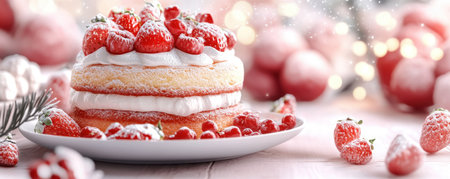 A breathtaking family celebration! A stunning strawberry cake takes center stage, surrounded by glowing lights and sparkling d cor This joyous image, perfect for holiday cards or social media, captures cherished moments of love, happiness, and togetherness Ideal for birthdays, anniversaries, or any special occasion AI Generativeの素材