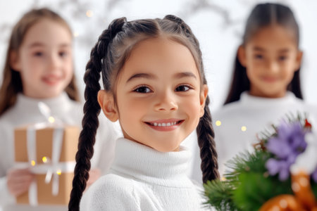 A diverse family's heartwarming holiday gathering radiates joy, love, and togetherness Beautifully wrapped gifts, shared traditions, and laughter create cherished memories This festive scene captures the magic of the season, embodying the spirit of giving and strengthening family bonds An unforgettable holiday celebration AI Generativeの素材