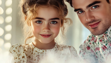 A heartwarming photo depicts a father and daughter's science project Their shared smiles and collaborative effort highlight their bond and passion for STEM The image evokes love, learning, and family, capturing a tender moment of connection as they embark on this educational adventure together AI Generativeの素材