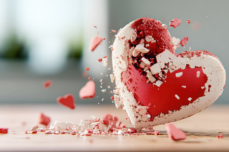 This Valentine's Day, gift a shattered heart a poignant symbol of love's fragility and resilience It represents the journey of rebuilding trust, rekindling passion, and strengthening bonds The intricate details showcase emotional healing and the vibrant energy of restored love Explore the powerful image of broken pieces reforming into a whole AI Generativeの素材