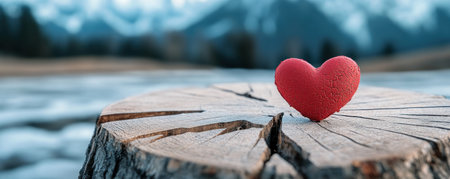 A weathered tree stump bears a vibrant red heart, a poignant Valentine's symbol This timeless image speaks of enduring love, unwavering affection, and a commitment that transcends time It's a picturesque representation of romance, capturing the strength and beauty of true, eternal love AI Generativeの素材