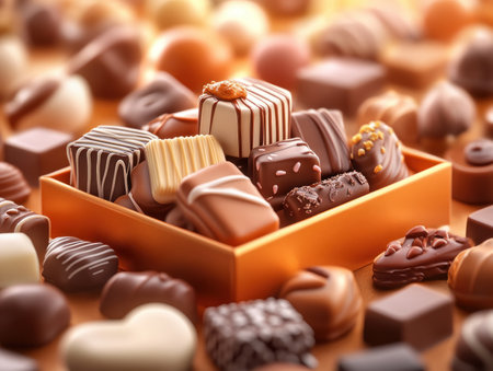 This Valentine's Day, shower your loved one with affection through a decadent gift box overflowing with assorted handmade chocolates Rich truffles, pralines, and other delectable desserts express your love and commitment Indulge in exquisite craftsmanship and flavors a truly unforgettable romantic gesture guaranteed to melt hearts AI Generativeの素材