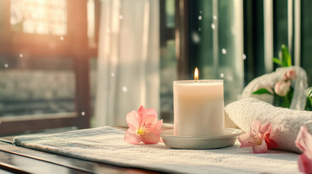 Set a romantic Valentine's Day mood with this glowing heart-shaped candle Its warm, calming scent and soft light create a serene and intimate atmosphere, perfect for couples seeking relaxation or a peaceful celebration Enhance your d cor with this beautiful, unforgettable addition AI Generativeの素材
