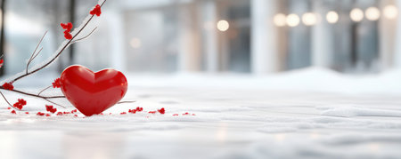 A minimalist Valentine's Day card features a single red heart nestled in snow Its elegant design, clean fonts, and subtle winter accents convey heartfelt affection High-resolution, perfect for print or digital use, this sophisticated card embodies romantic simplicity through stunning texture and color contrast AI Generativeの素材