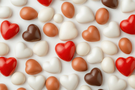 Indulge your loved one this Valentine's Day with a heart-shaped chocolate arrangement These delectable candies, arranged in an exquisite display, symbolize love and passion A perfect romantic gesture, these chocolates are a delicious way to express affection and connection Capture the essence of love with this sweet treat AI Generativeの素材