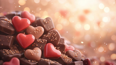 Indulge your loved one this Valentine's Day with exquisite, handcrafted dark, milk, and red chocolate heart candies A perfect gift for anniversaries or romantic surprises, these delectable sweets express deep affection and thoughtful appreciation A stunning display of love and commitment, these chocolate hearts are a truly delightful treat AI Generativeの素材
