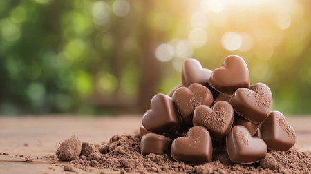 Indulge in handcrafted chocolate hearts, a sweet expression of love and appreciation Perfect for Valentine's Day, anniversaries, or any occasion demanding a thoughtful gesture These delicious candies are a romantic gift, representing deep affection and care A perfect sweet treat to show you care AI Generativeの素材
