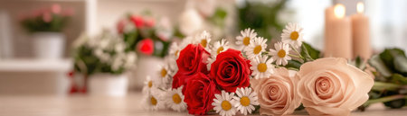 This breathtaking Valentine's bouquet of roses and daisies symbolizes love and devotion Perfect for romantic gifts, proposals, or anniversaries, its vibrant colors and delicate petals create a stunning display of affection A timeless symbol of cherished memories, it's ideal for cards, social media, or romantic d cor AI Generativeの素材