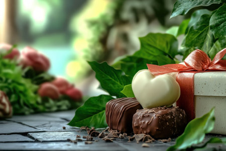 This Valentine's Day, surprise your loved one with a whimsical delight: exquisite chocolates, heart-shaped treats, and a beautifully wrapped gift Create unforgettable romantic moments with sweet indulgences and thoughtful presents Celebrate love with a touch of whimsy and pure affection AI Generativeの素材