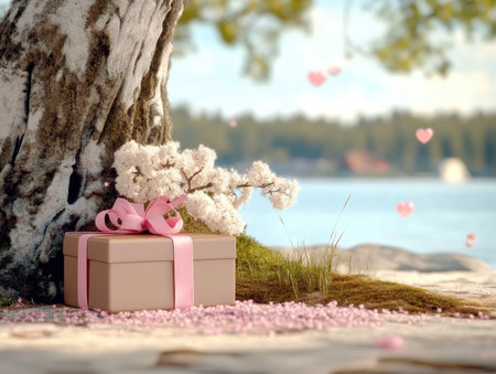 Romantic Valentine's Day Gift Idea: A Sparkling Gift Box Under a Cherry Blossom Tree Perfect Memory Valentine Gift Holiday Surprise for Your Loved One This exquisite present, adorned with a delicate pink ribbon, is nestled beneath a Valentine-themed tree, symbolizing enduring love and cherished memories A truly unforgettable Valentine's Day gift, capturing the essence of romance and springtime beauty Find the perfect Memory Valentine Gift Holiday surprise this Valentine's Day! AI Generativeの素材