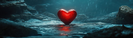 A moody, atmospheric Valentine's image showcases a symbolic red heart, representing a loving, respectful relationship Perfect for cards or social media, it embodies true love, devotion, and lasting commitment This powerful symbol captures the beauty and strength of a cherished partnership Share the essence of Valentine's Day love! AI Generativeの素材