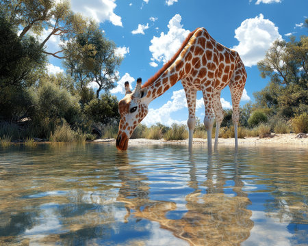 Embark on an immersive journey through Africa's pristine wilderness Witness giraffes, elephants, lions, and more in their natural habitats High-resolution images capture the vibrant ecosystems and breathtaking biodiversity of this untamed land Discover the untouched beauty of exotic animals in their majestic splendor AI Generativeの素材