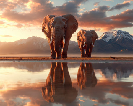 Embark on a breathtaking visual journey through rare, exotic wildlife thriving in their natural habitats Witness stunning elephants, tigers, and primates in their fragile ecosystems This collection showcases Earth's unparalleled biodiversity, emphasizing the urgent need for wildlife conservation and inspiring support for its preservation AI Generativeの素材