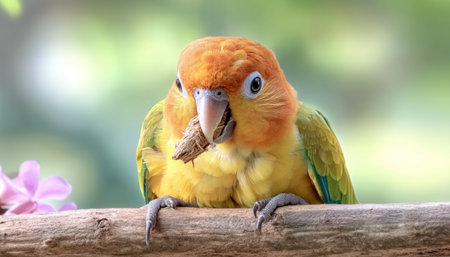 A breathtaking photo captures an exotic parrot perched on a lush tropical branch Its vibrant feathers and expressive gaze are stunningly detailed This high-resolution image showcases the bird's natural beauty, perfect for prints, posters, or digital use Ideal for nature and wildlife enthusiasts Download now! AI Generativeの素材