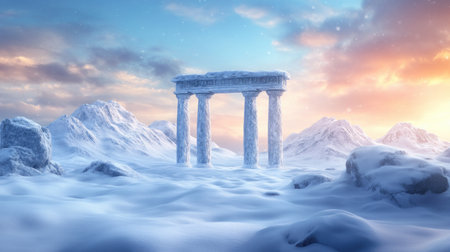 Journey through the Snowy Mountains' breathtaking winter landscapes on eco-friendly tours of ancient ruins Our guided adventures blend heritage conservation and sustainable tourism, minimizing environmental impact while promoting cultural preservation Discover snow-covered historical sites responsibly Book your unique, sustainable heritage experience today! AI Generativeの素材