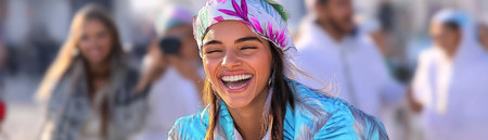 A vibrant photo captures travelers immersed in a lively cultural performance Authentic local tourism shines through, showcasing joyful cultural exchange and stunning photography moments Ideal for travel blogs and tourism agencies, this image embodies the thrill of capturing unforgettable travel memories during vibrant festivals AI Generativeの素材