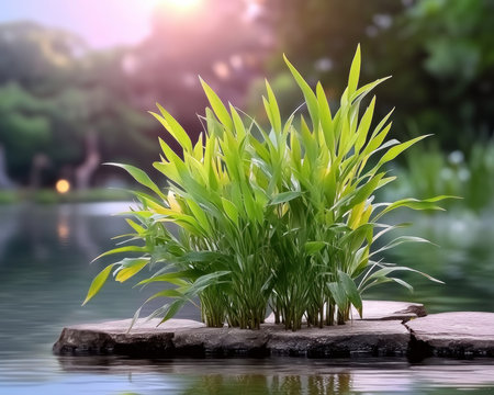 A close-up reveals vibrant aquatic plants thriving in a restored wetland Their rich colors and textures showcase the ecosystem's delicate balance, a testament to successful ecological restoration This intricate beauty symbolizes environmental sustainability and biodiversity, highlighting the crucial role of healthy wetland vegetation AI Generativeの素材