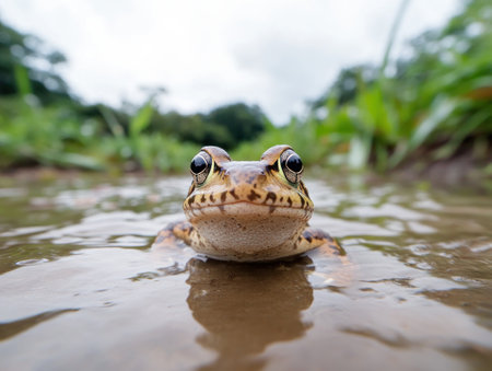 Journey into vibrant wetland ecosystems teeming with reptiles and amphibians Stunning images reveal the interconnectedness of nature, showcasing frogs, salamanders, lizards, snakes, and turtles in their natural habitats Conservation efforts are crucial to protect these fragile environments and their unique inhabitants AI Generativeの素材