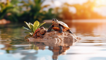 Watch turtles and reptiles undertake their vital wetland migration This stunning image reveals their resilience and survival, highlighting intricate movements within a delicate ecosystem Species preservation and conservation efforts are crucial to protecting these ancient creatures for generations to come AI Generativeの素材