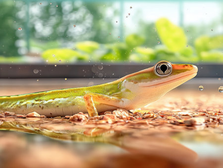 Explore a vibrant wetland ecosystem teeming with life Witness thriving amphibians in their natural habitat, showcasing biodiversity's beauty Lush vegetation surrounds these fascinating creatures, highlighting the delicate balance of nature and the crucial role of wetland conservation in their survival This vital ecosystem exemplifies the interconnectedness of life AI Generativeの素材