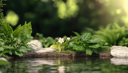 A serene pond wetland bursts with vibrant plant life mirrored in still waters This adaptable ecosystem, a sanctuary for diverse species, showcases nature's resilience Stunning imagery reveals intricate details, the captivating interplay of light and shadow on the reflective surface highlighting the importance of wetland conservation AI Generativeの素材