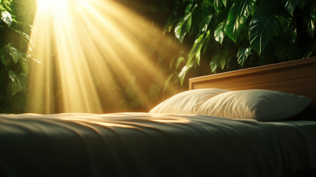 Sunlight warms a peaceful pre-operative room, lush greenery offering solace This image provides emotional support before cancer surgery, creating a tranquil haven It embodies hope and strength, aiding recovery by fostering a sense of peace Find comfort in this visual aid during a challenging time AI Generativeの素材
