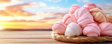 This campaign fosters hope through early cancer detection awareness and raises funds for vital care programs and research Represented by soft marshmallows against a sunset, it symbolizes sweetness in the fight Join us, every contribution supports patients on their healing journey AI Generativeの素材