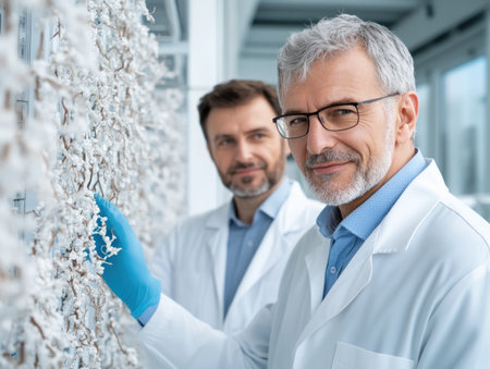 Witness oncologists and biologists collaborating on cutting-edge therapies, analyzing real-time data to fuel medical advancements Visualize dedicated scientists driving treatment innovation through data analysis and personalized medicine See how technology transforms healthcare, enhancing patient outcomes and improving care through collaborative research AI Generativeの素材